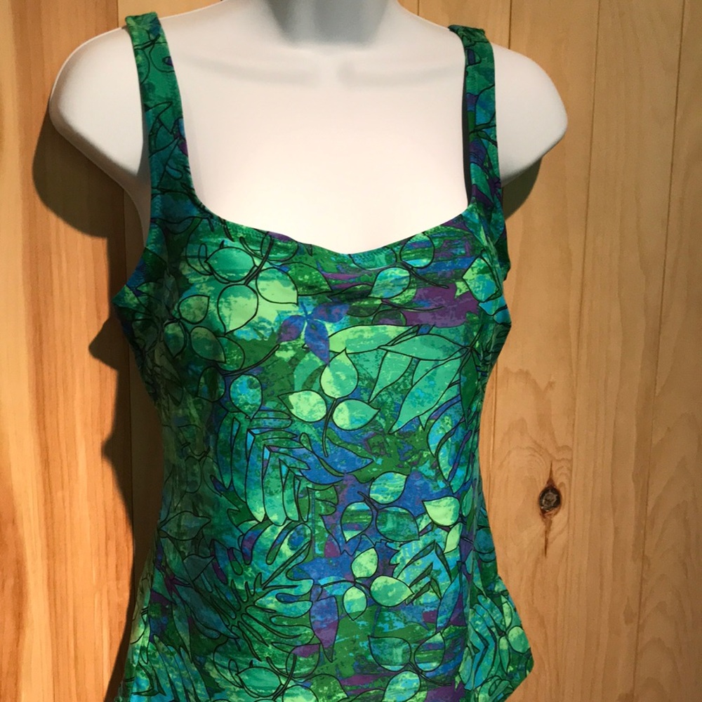 Gottex green and  blue tropical tankini top